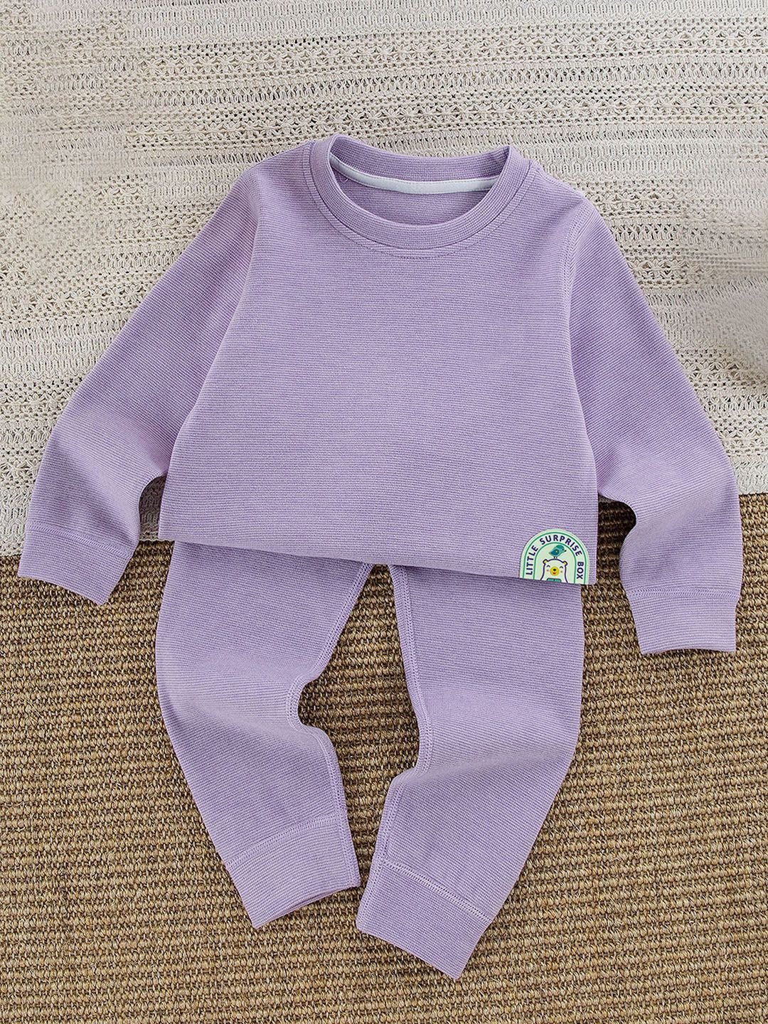 

Little Surprise Box LLP Kids Striped Round Neck Upper & Lower Body Thermal Set, Purple