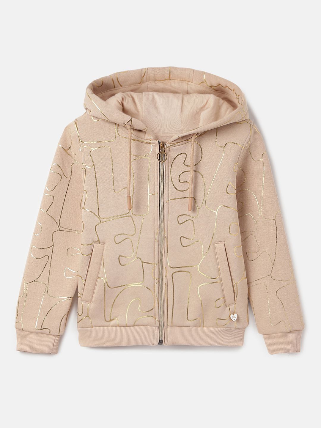

ELLE Girls Typography Printed Hooded Sweatshirt, Beige