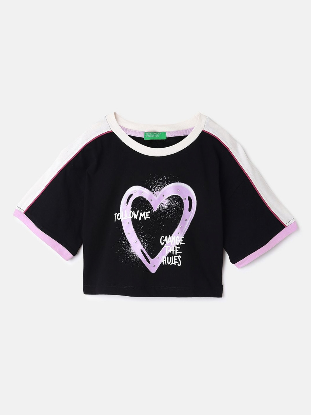 

United Colors of Benetton Girls Printed Pure Cotton T-shirt, Black