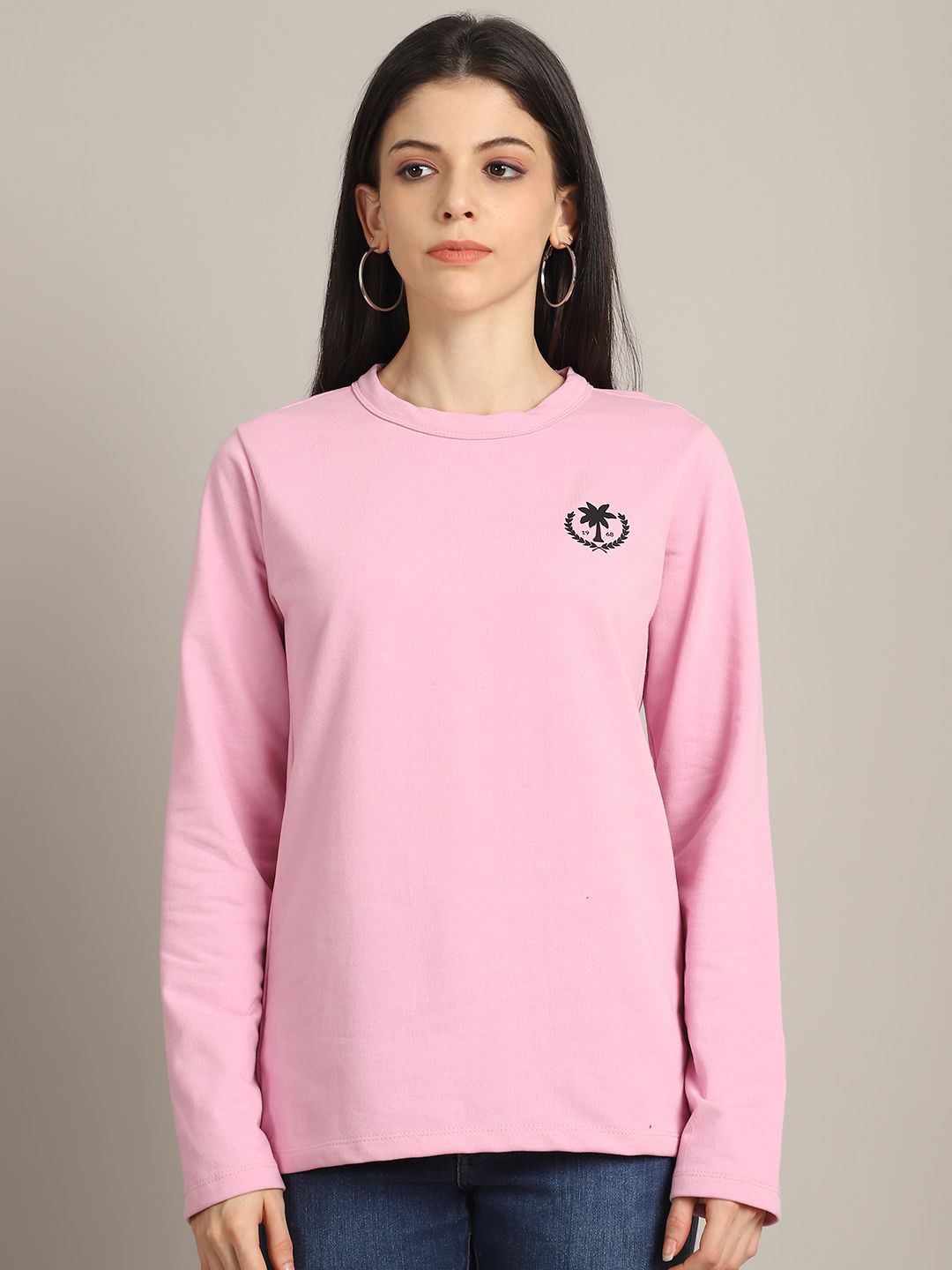 

Rute Women Cotton Round Neck Full Sleeves Sweatshirt, Pink