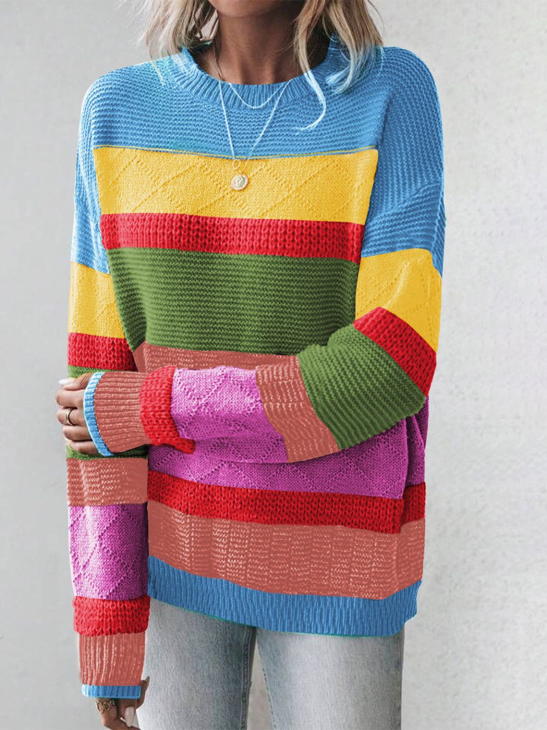 

StyleCast Women Striped Round Neck Pullover Sweater, Green