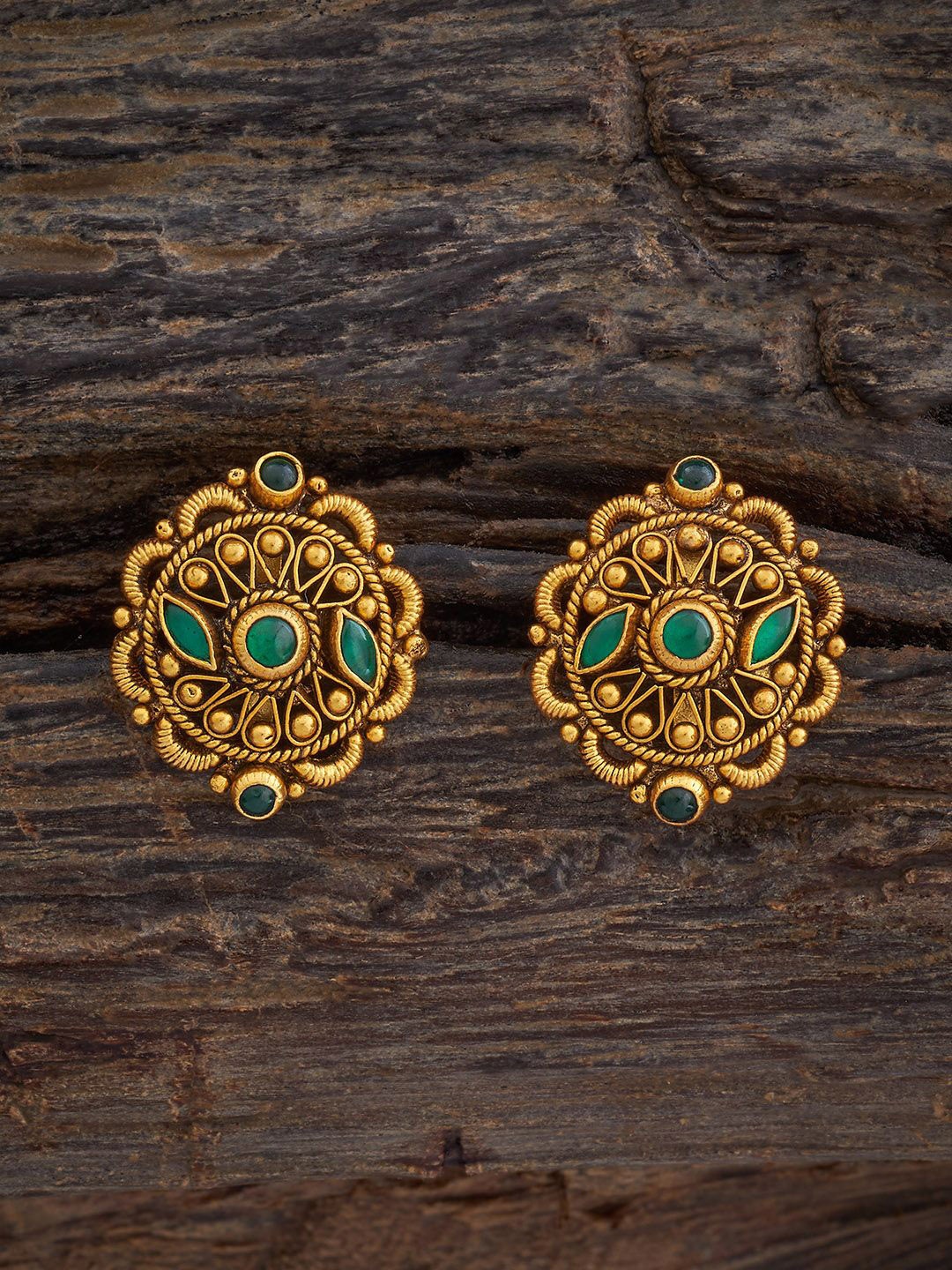 

Kushal's Fashion Jewellery Gold-Plated Stone Studded Temple Circular Studs Earrings
