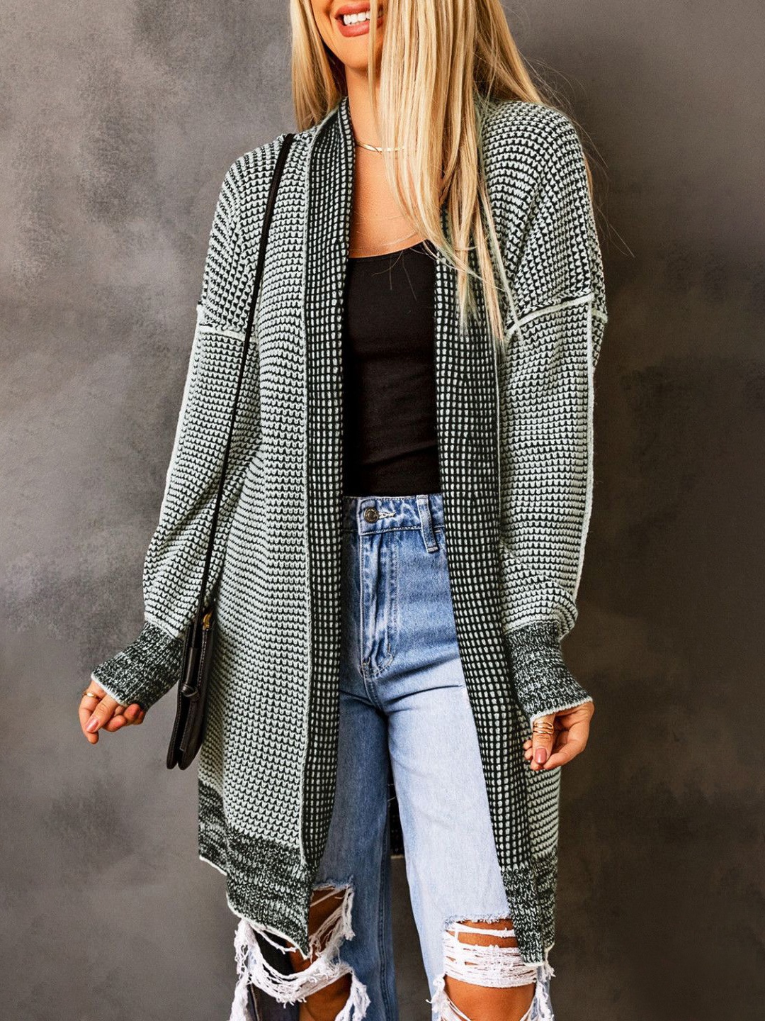 

StyleCast Women V-Neck Long Sleeves Front-Open Longline Sweater, Grey