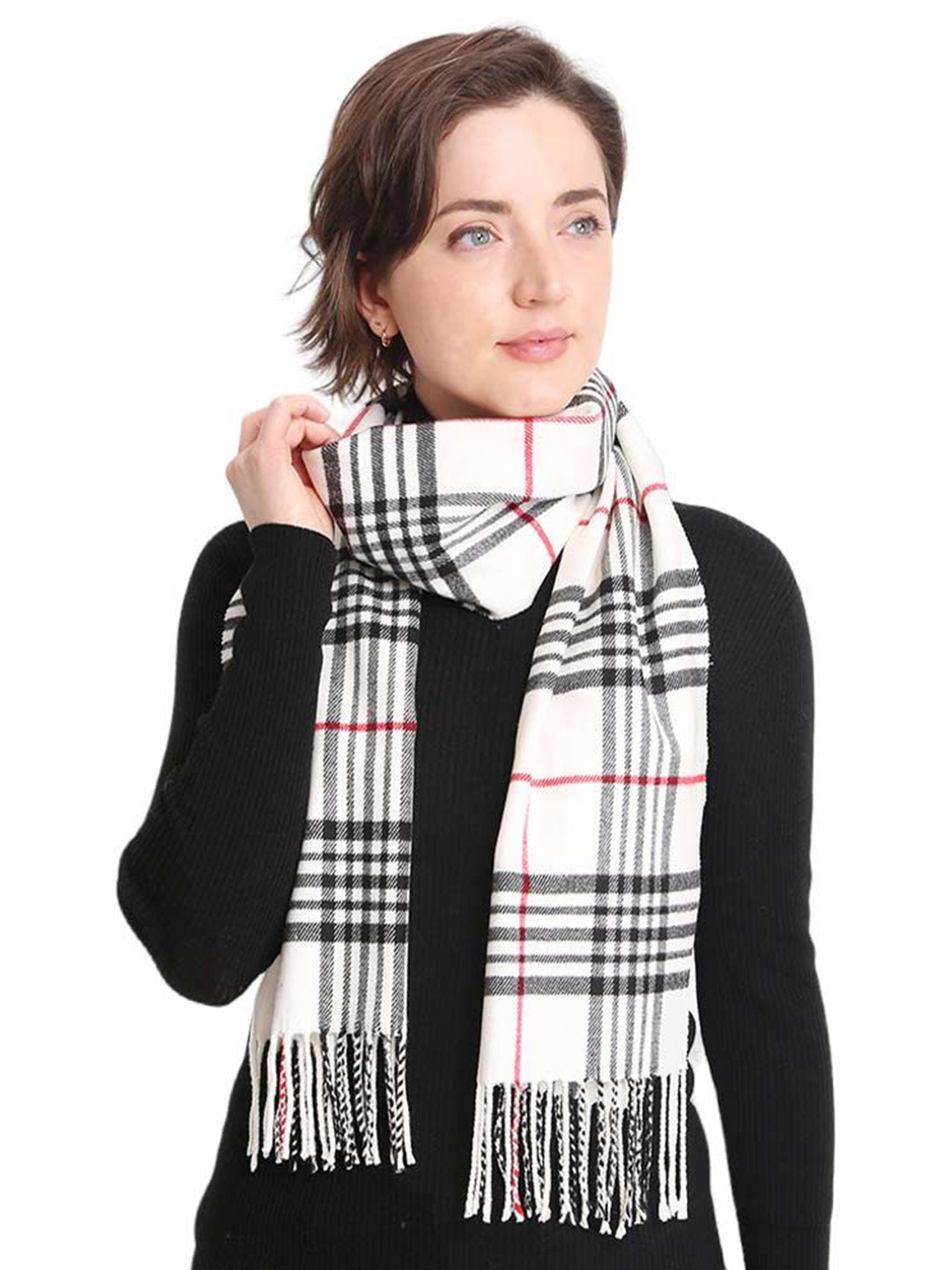 

Alexvyan Women Checked Winter Scarf, White