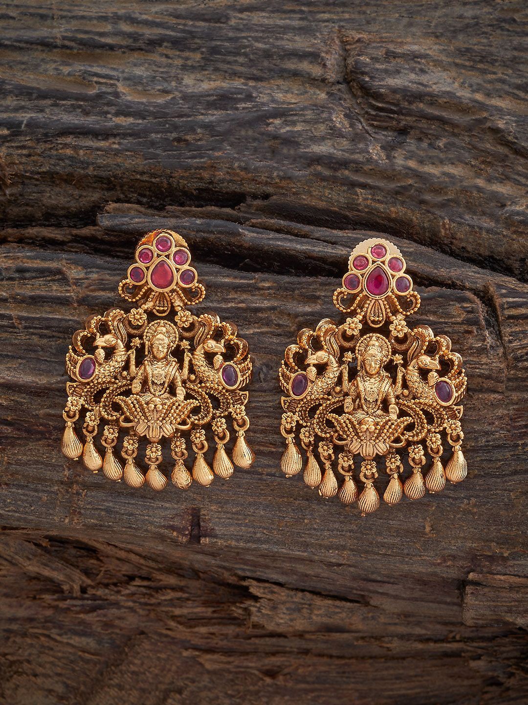 

Kushal's Fashion Jewellery Gold-Plated Stone Studded Lakshmi Goddess Antique Drop Earrings