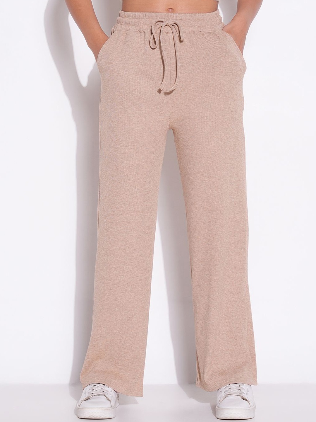 

SHOWOFF Women Comfort Mid-Rise Regular Fit Parallel Trousers, Beige
