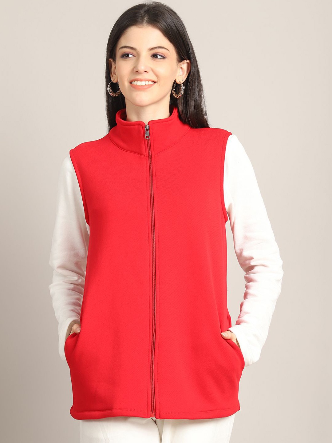 

Rute Women Cotton Sleeveless Tailored Jacket, Red