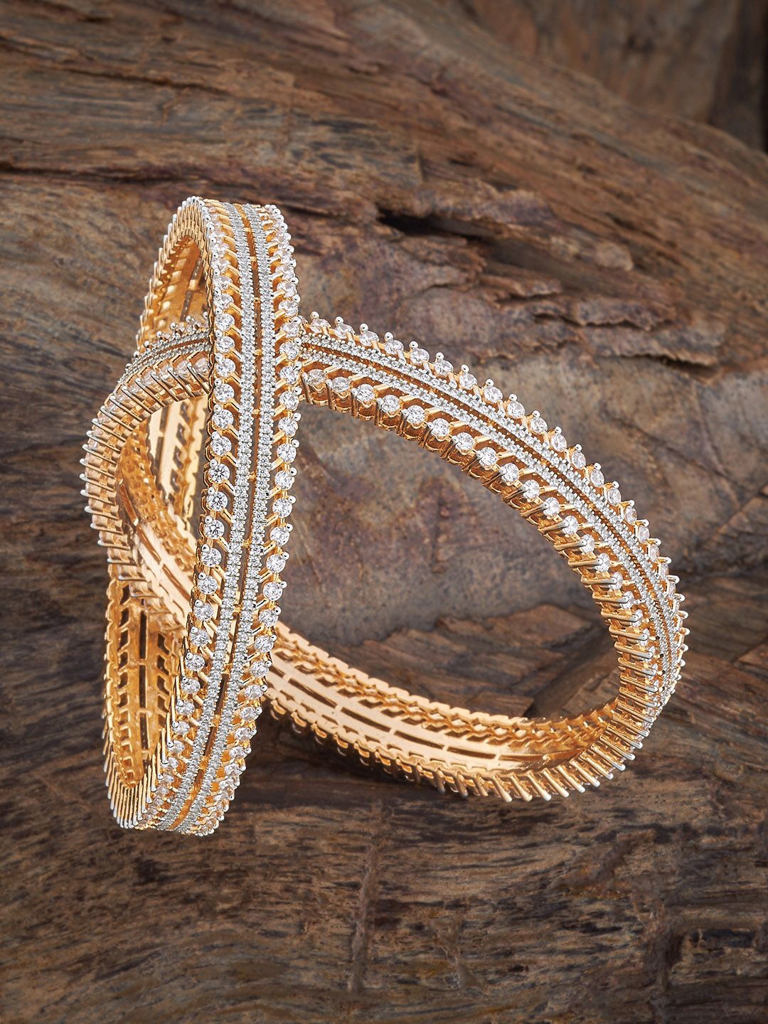 

Kushal's Fashion Jewellery Set Of 2 Gold-Plated Cubic Zirconia Stone Studded Bangles
