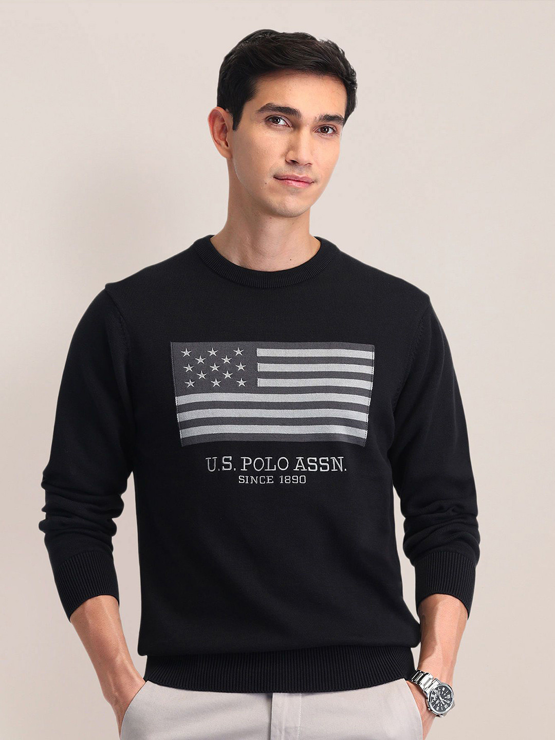 

U.S. Polo Assn. Men Printed Pullover Sweaters, Grey