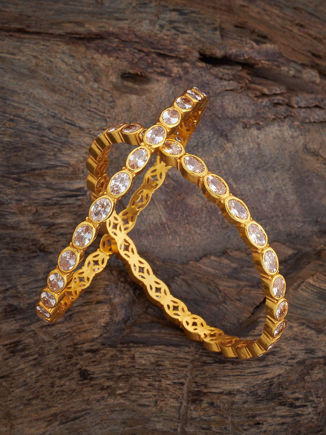 

Kushal's Fashion Jewellery Set Of 2 Gold-Plated Cubic Zirconia Stone-Studded Bangles