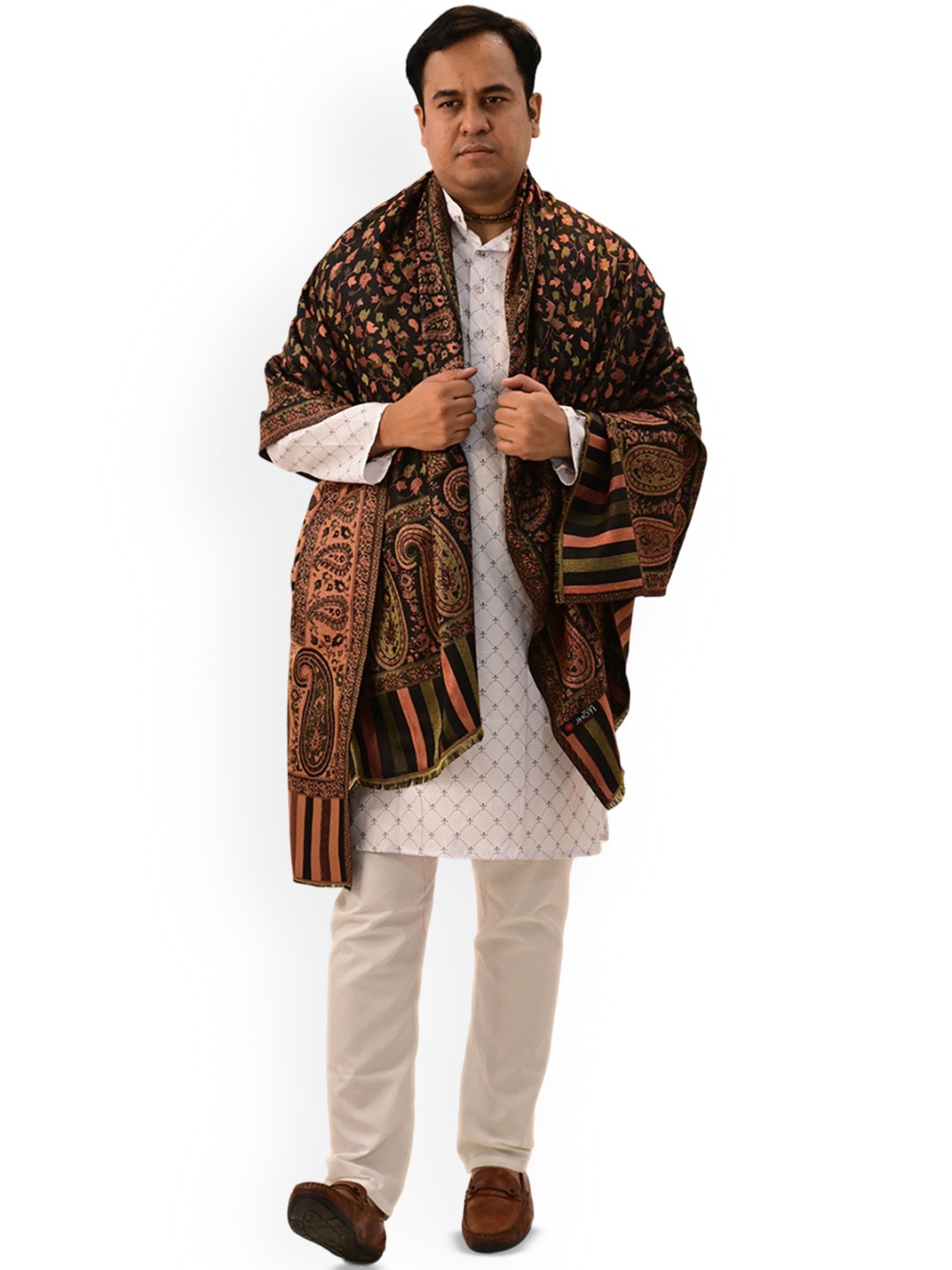 

Vrinde Men Floral Printed Shawl, Black