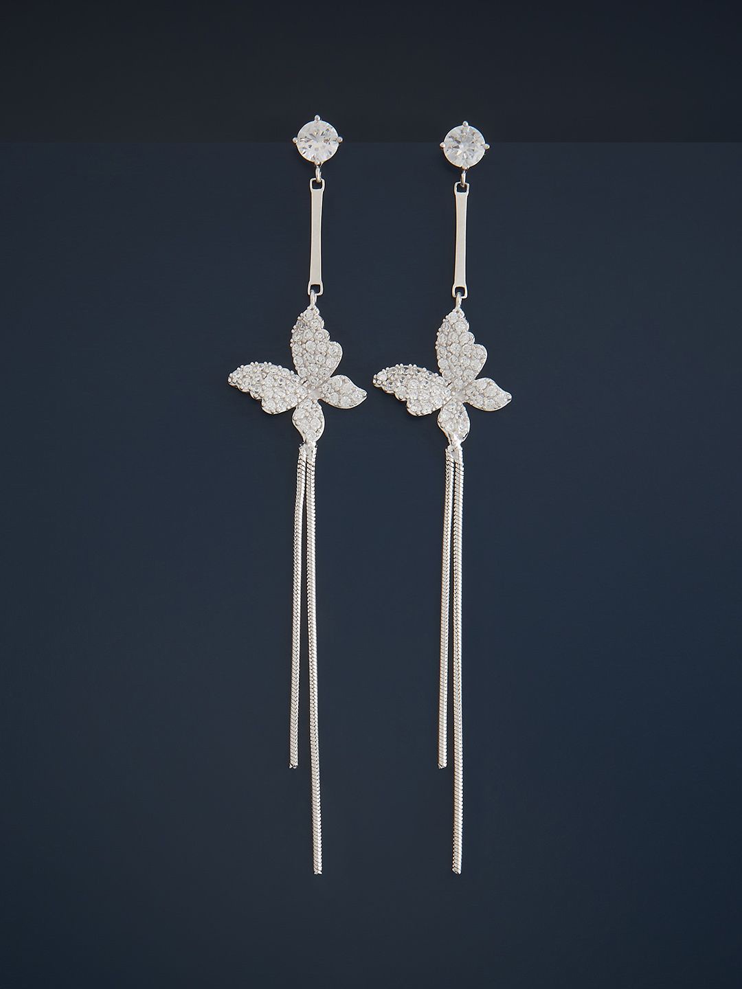 

Kushal's Fashion Jewellery Sterling Silver Zircon Rhodium-Plated Drop Earrings