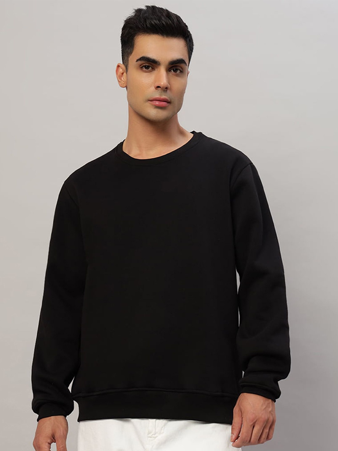 

Juxar Men Round Neck Cotton Pullover Sweatshirt, Black