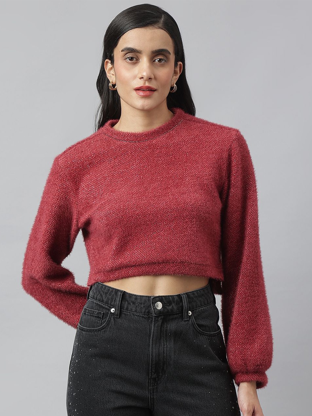 

Latin Quarters Women Crop Pullover Sweaters, Maroon