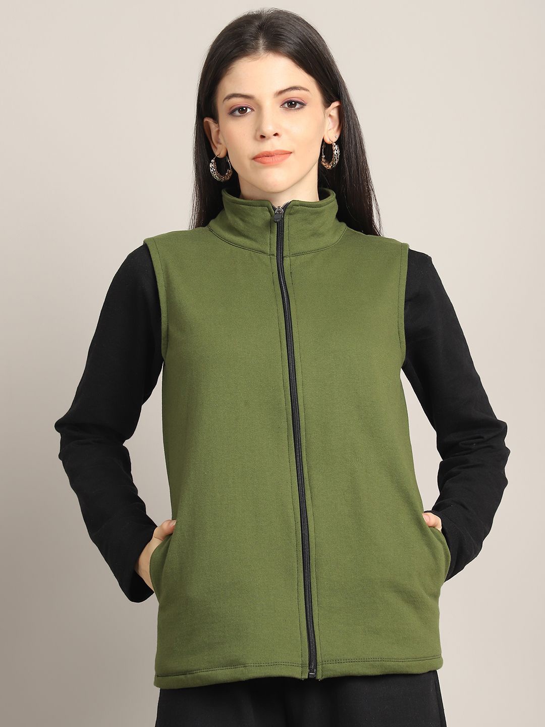 

Rute Women Cotton Sleeveless Sweatshirt, Olive