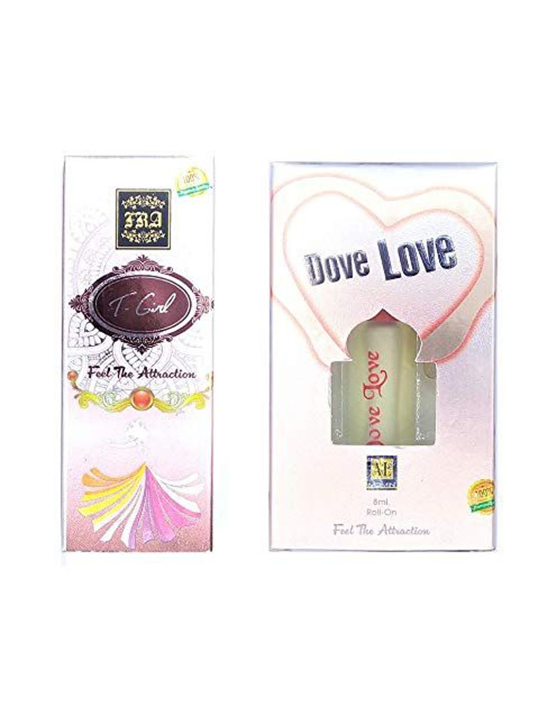 

RAVIOUR LIFESTYLE Set Of 2 Dove Love & T Girl Pure & Non Alcoholic Roll On Attar- 8ml Each, Transparent