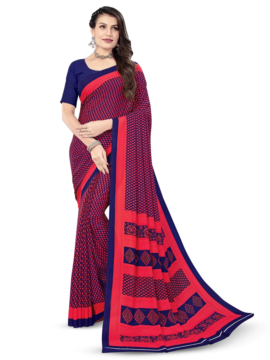 

Navvi Ethnic Motifs Printed Saree, Red