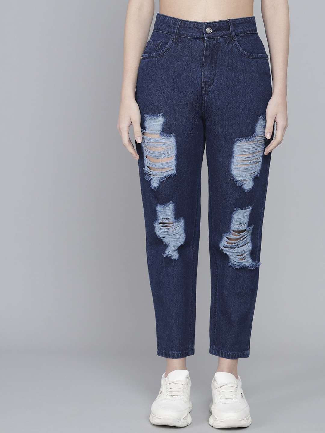

M MODDY Women Cotton Jean Straight Fit High-Rise Stretchable Jeans, Navy blue