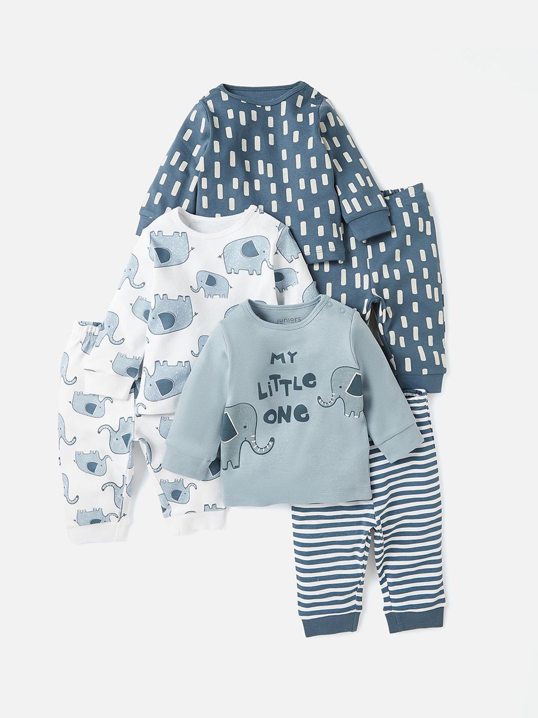 

Juniors by Babyshop Boys Pack Of 3 Printed Pure Cotton Night Suits, Blue