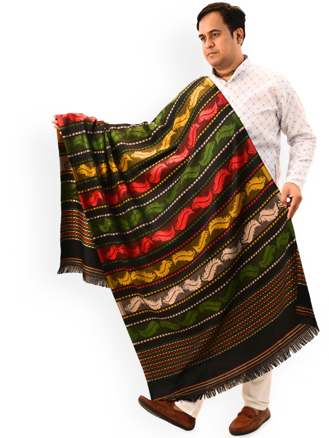 

Vrinde Ethnic Motifs Woven Design Shawl, Black