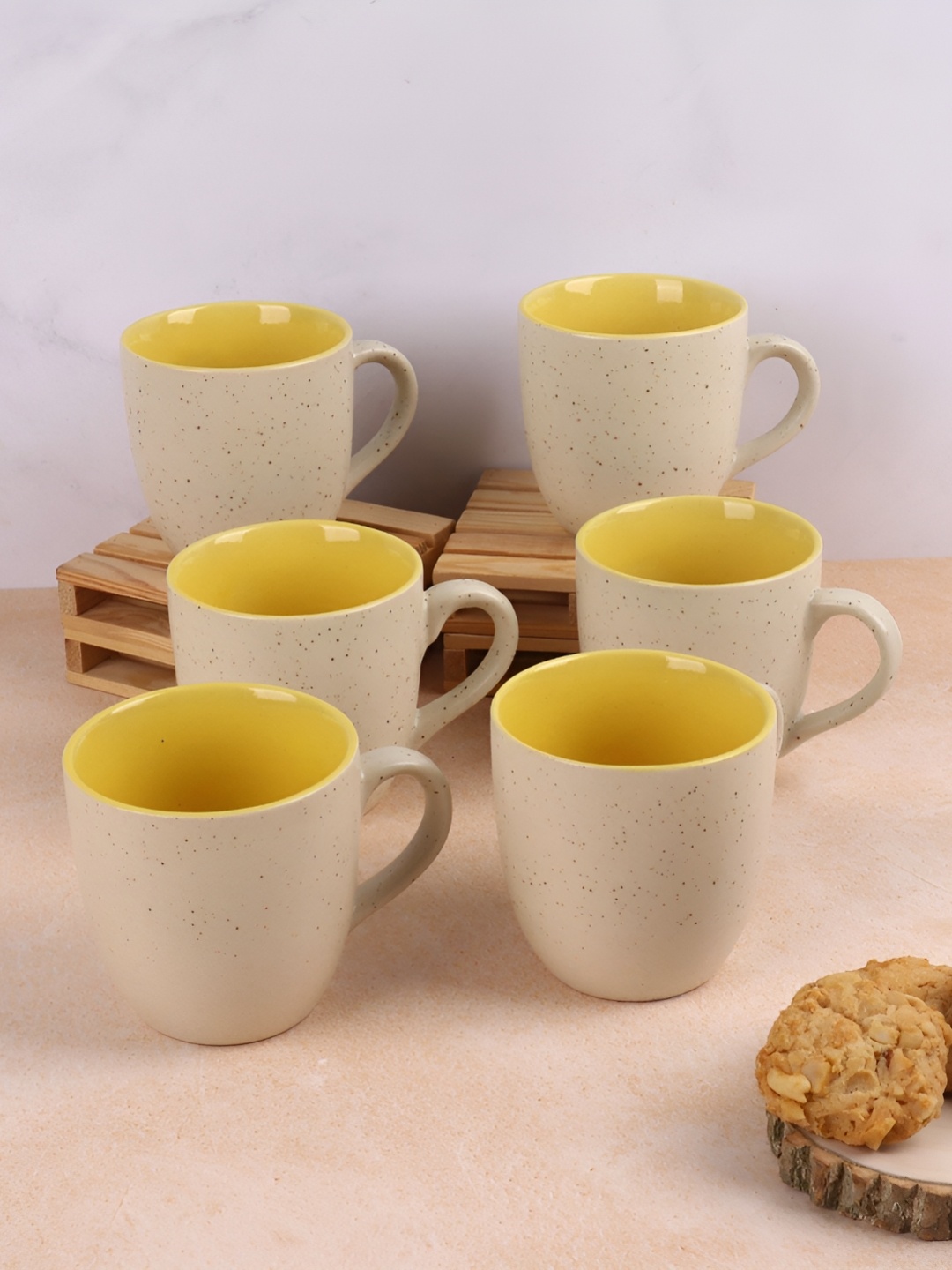 

Storepedia Beige & Yellow 6 Pieces Textured Ceramic Matte Cups