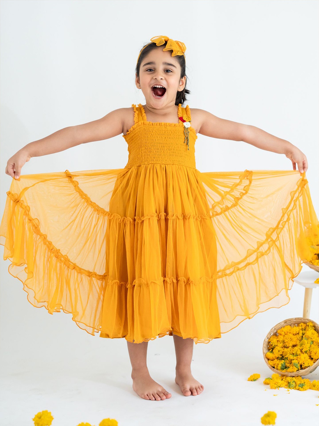 

Soleilclo Girls Applique Fit & Flare Midi Dress, Yellow