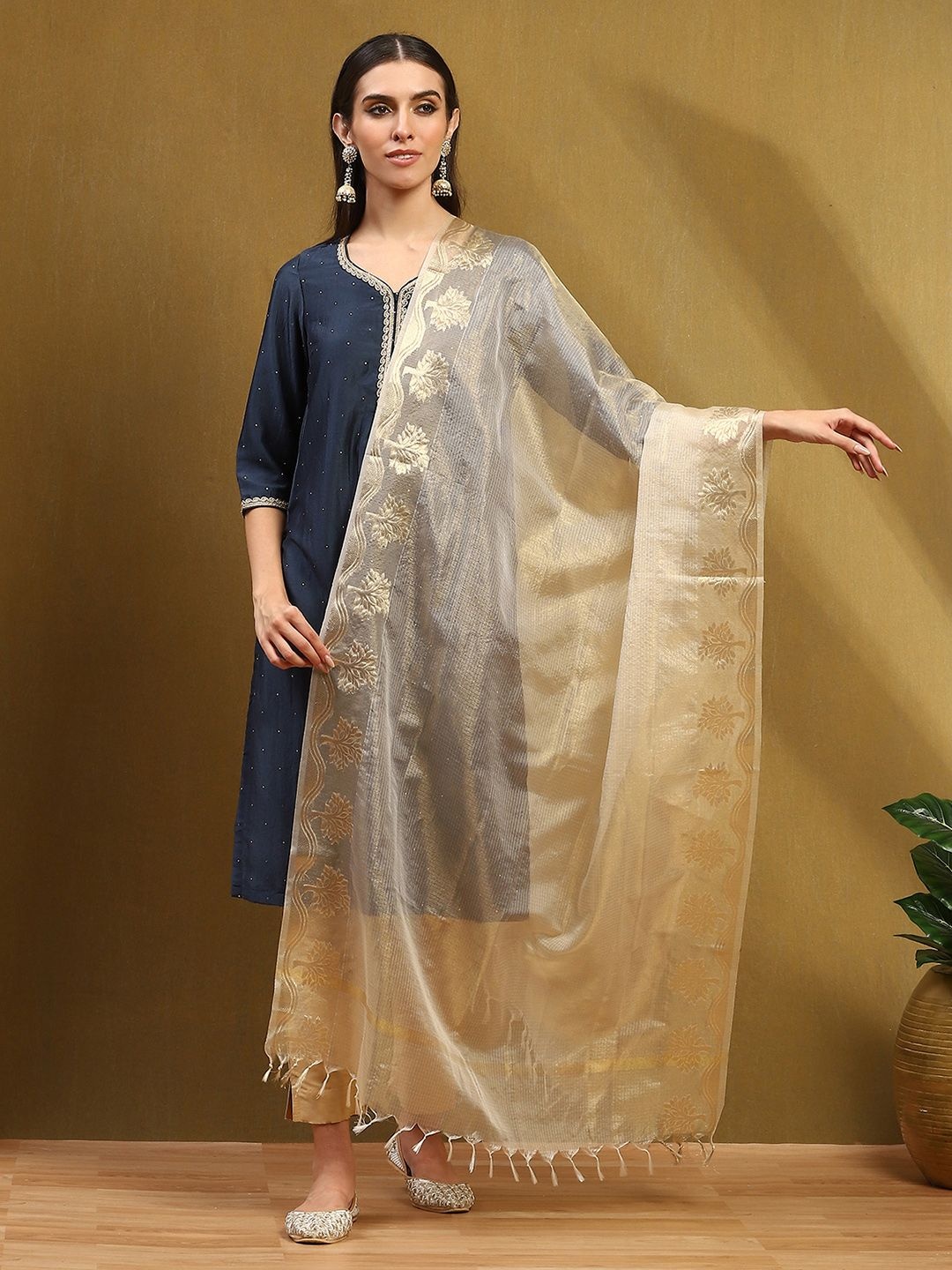 

Biba Foral Woven Design Dupatta, Gold