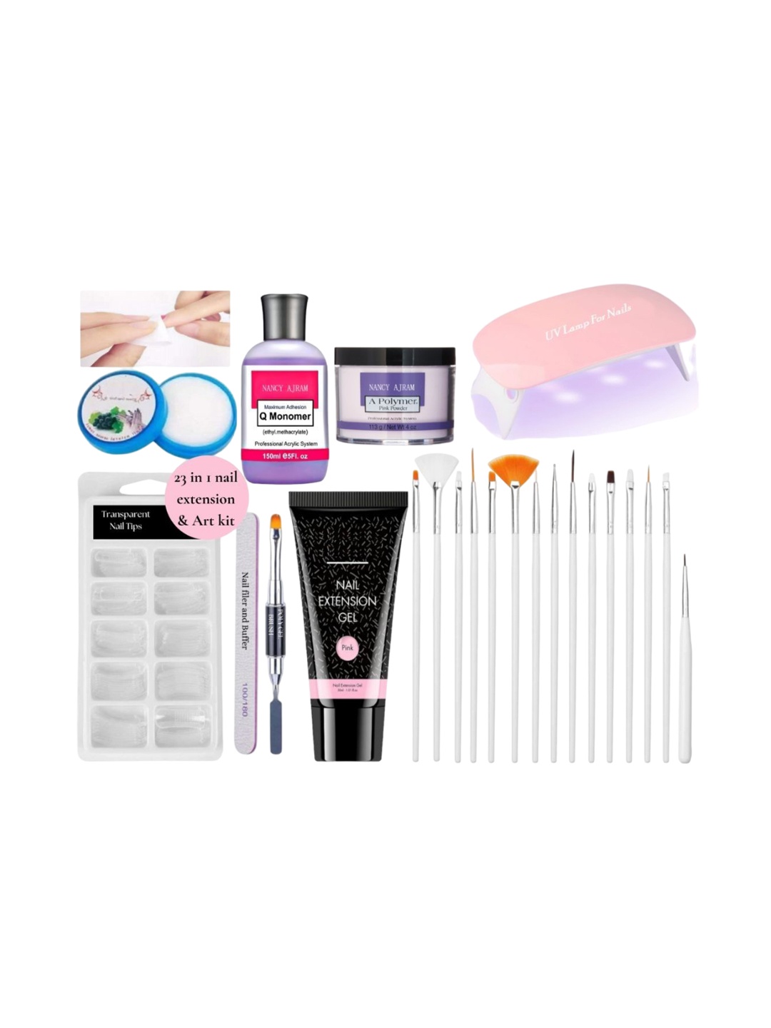 

NANCY AJRAM Set Of 23 Nail Extension, Builder Gel, Brushes & Nail Care Kit, White