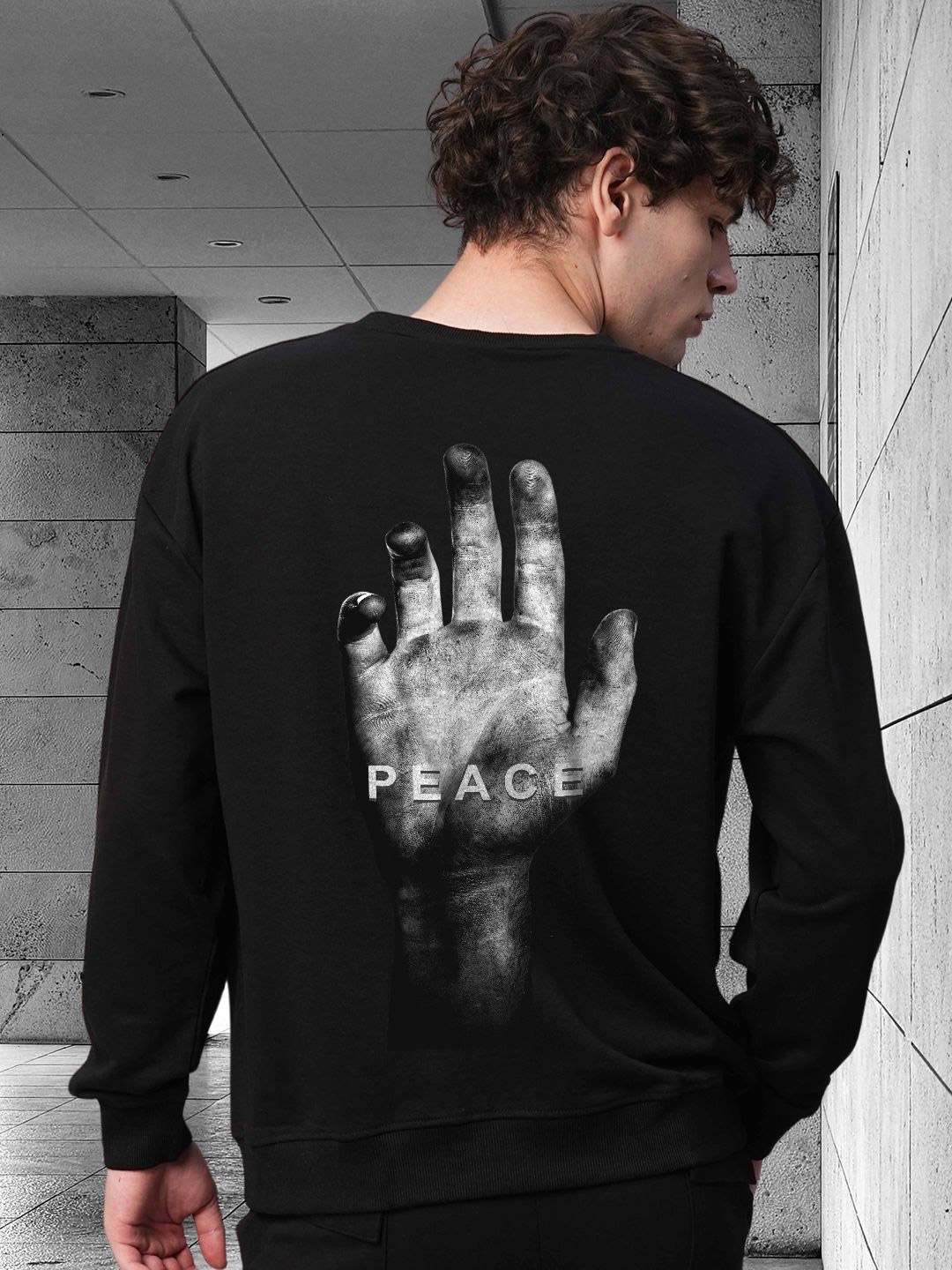 

PRONK Men Printed Cotton Round Neck Long Sleeves Sweatshirt, Black