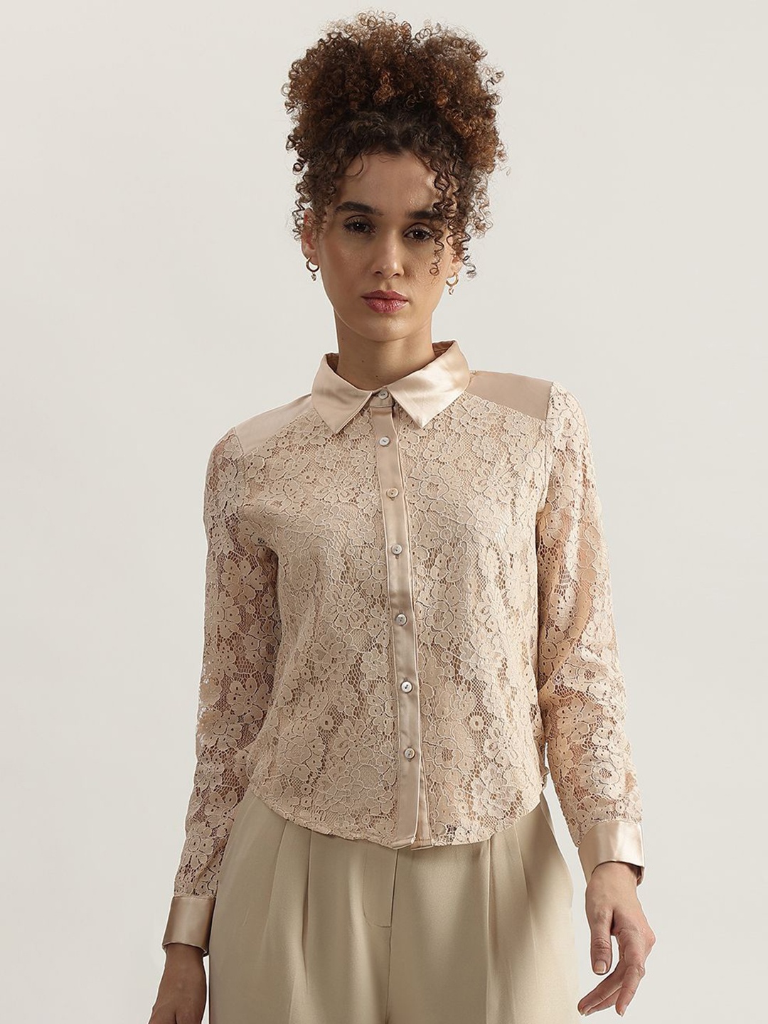

CENTRESTAGE Women Floral Opaque Party Shirt, Beige