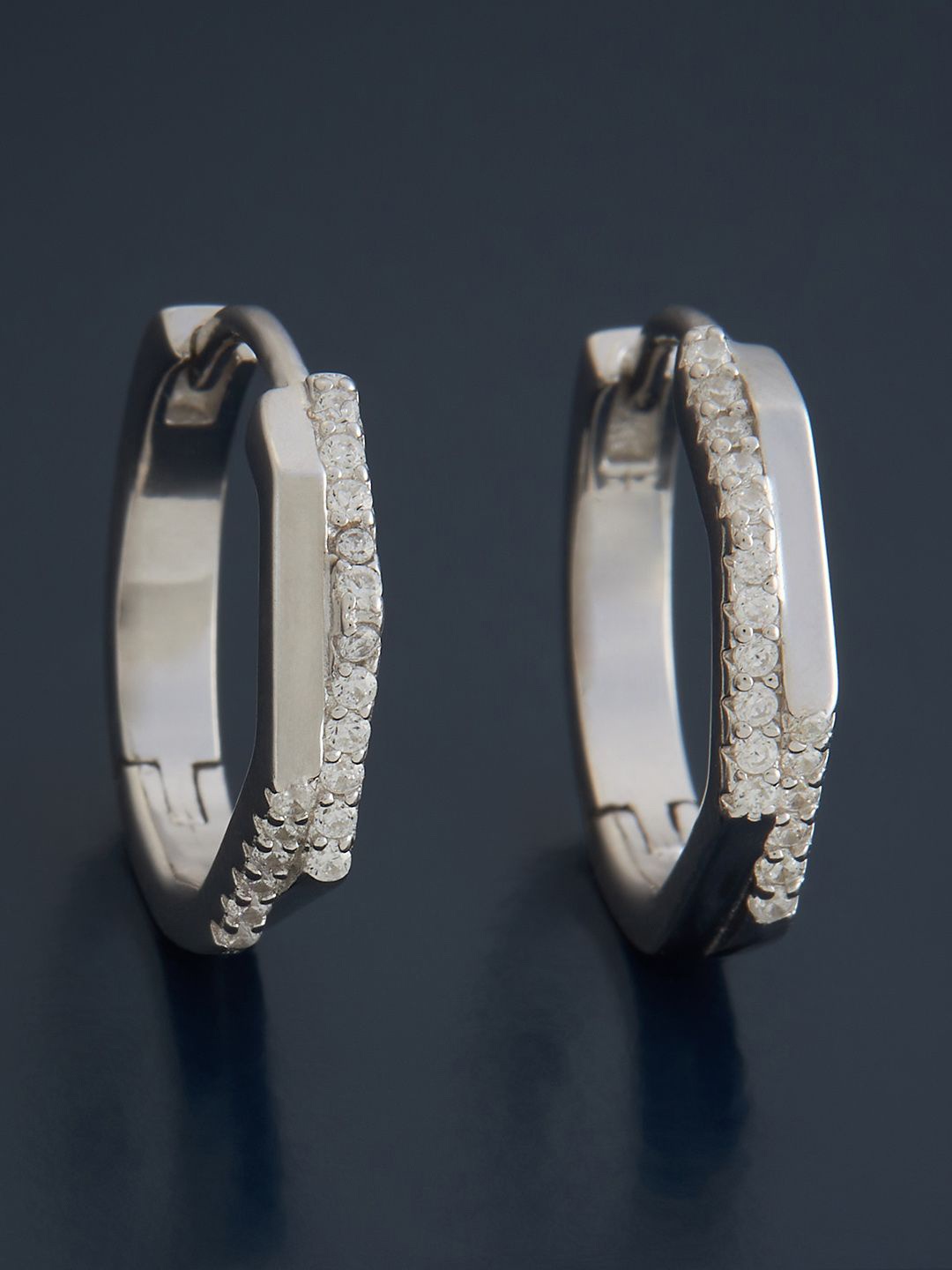 

Kushal's Fashion Jewellery Sterling Silver Zircon Rhodium-Plated Hoop Earrings