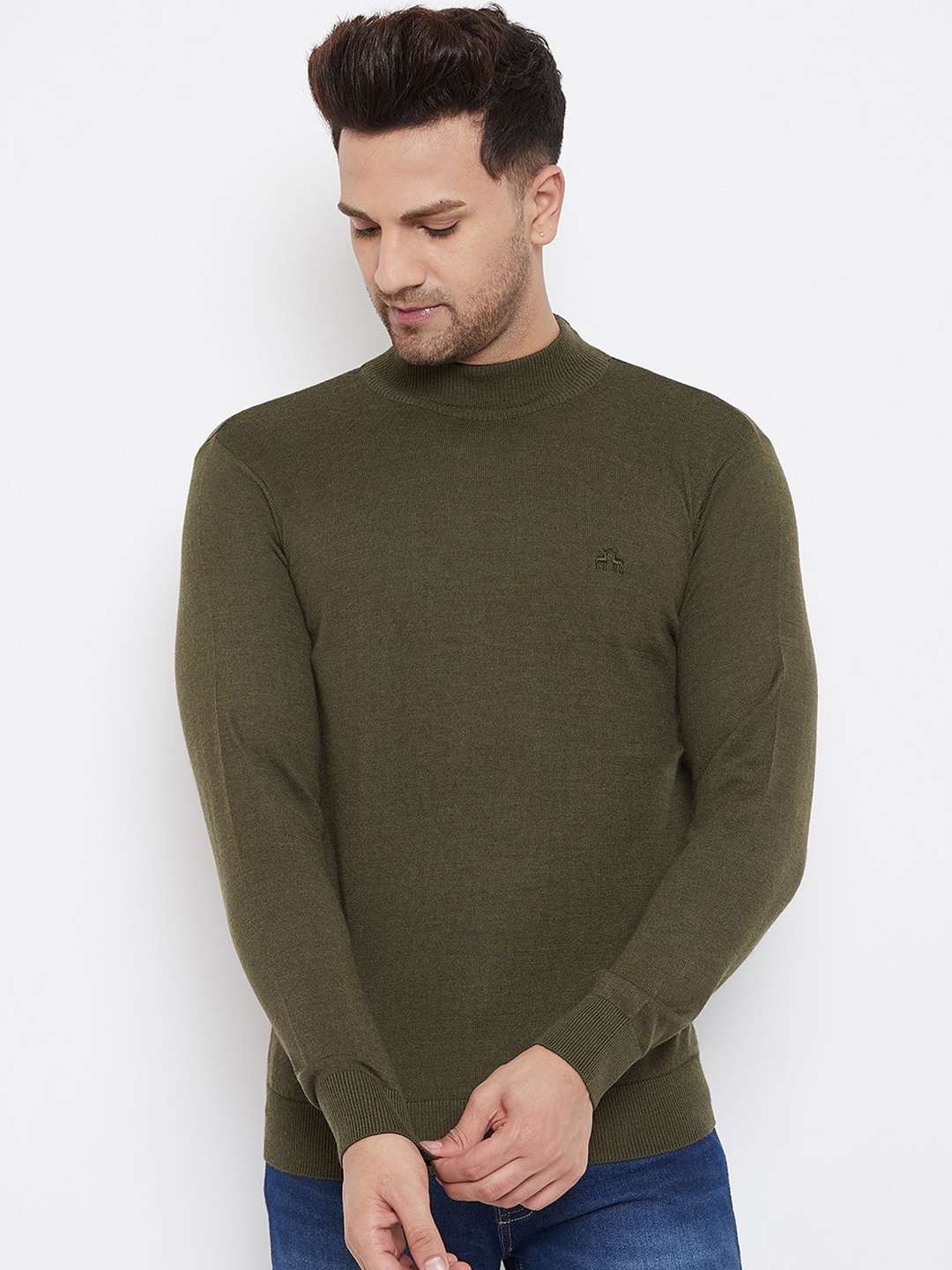 

98 Degree North Men Woollen Turtle Neck Long Sleeves Pullover Sweaters, Olive