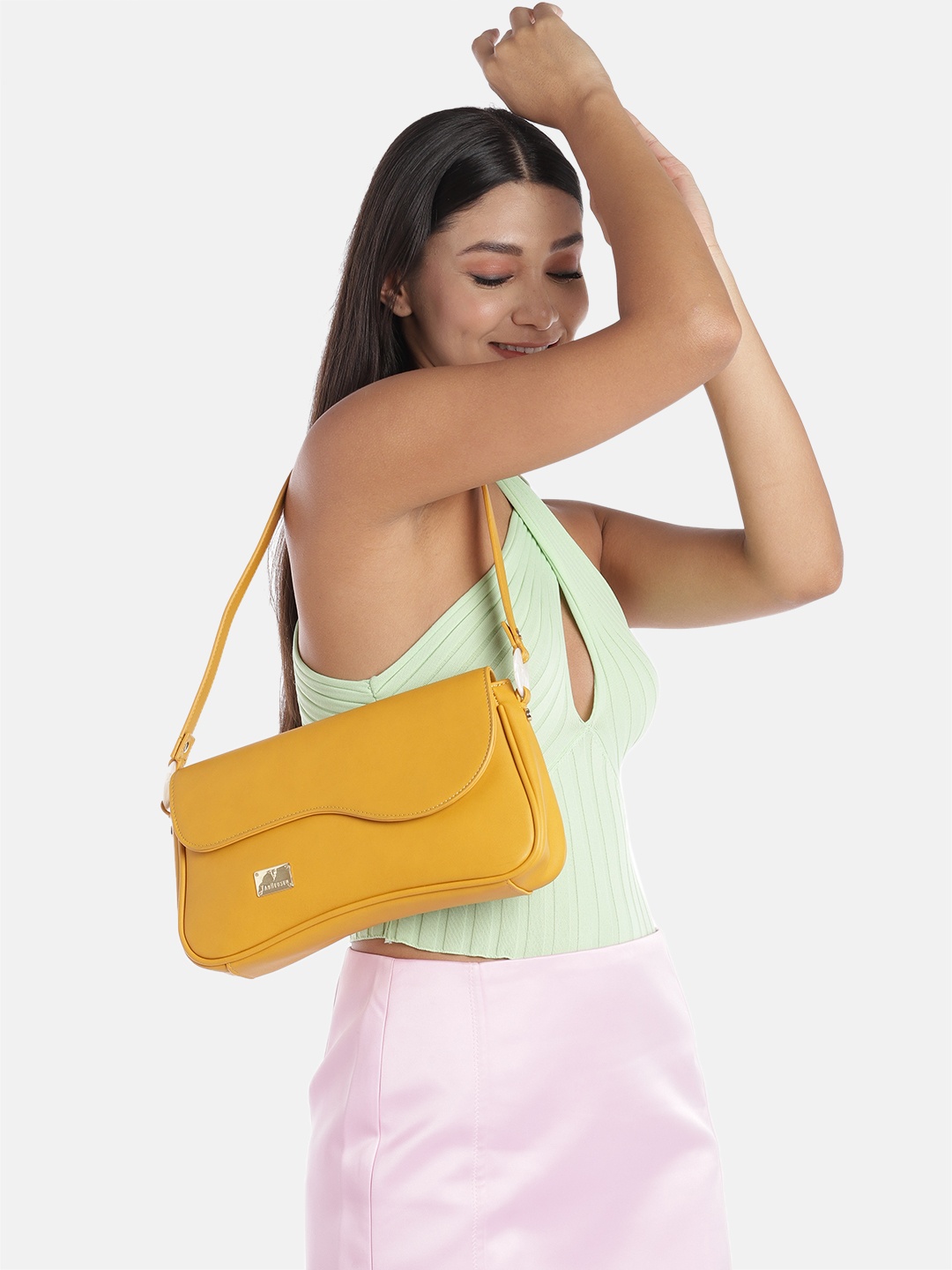 

Van Heusen Mustard Yellow Solid Structured Handheld Bag