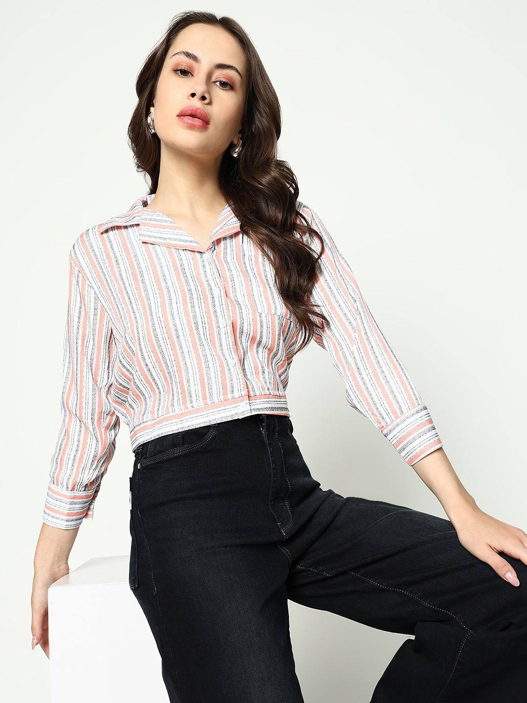 

SHOWOFF Women Lapel Collar Shirt Style Top, Peach