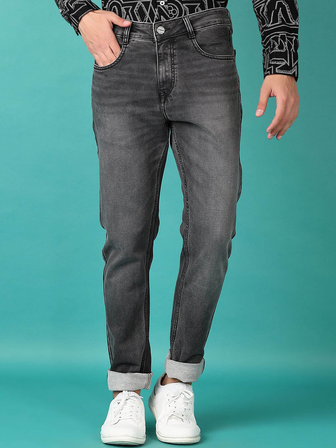 

V-Mart Men Light Fade Stretchable Mid-Rise Jeans, Grey