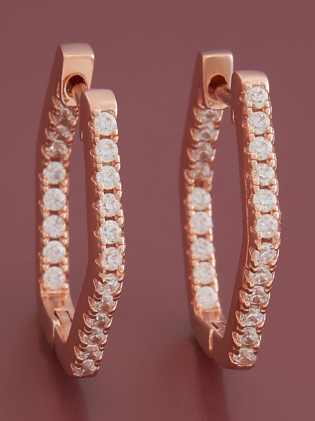 

Kushal's Fashion Jewellery Sterling Silver Zircon Rose Gold-Plated Hoop Earrings