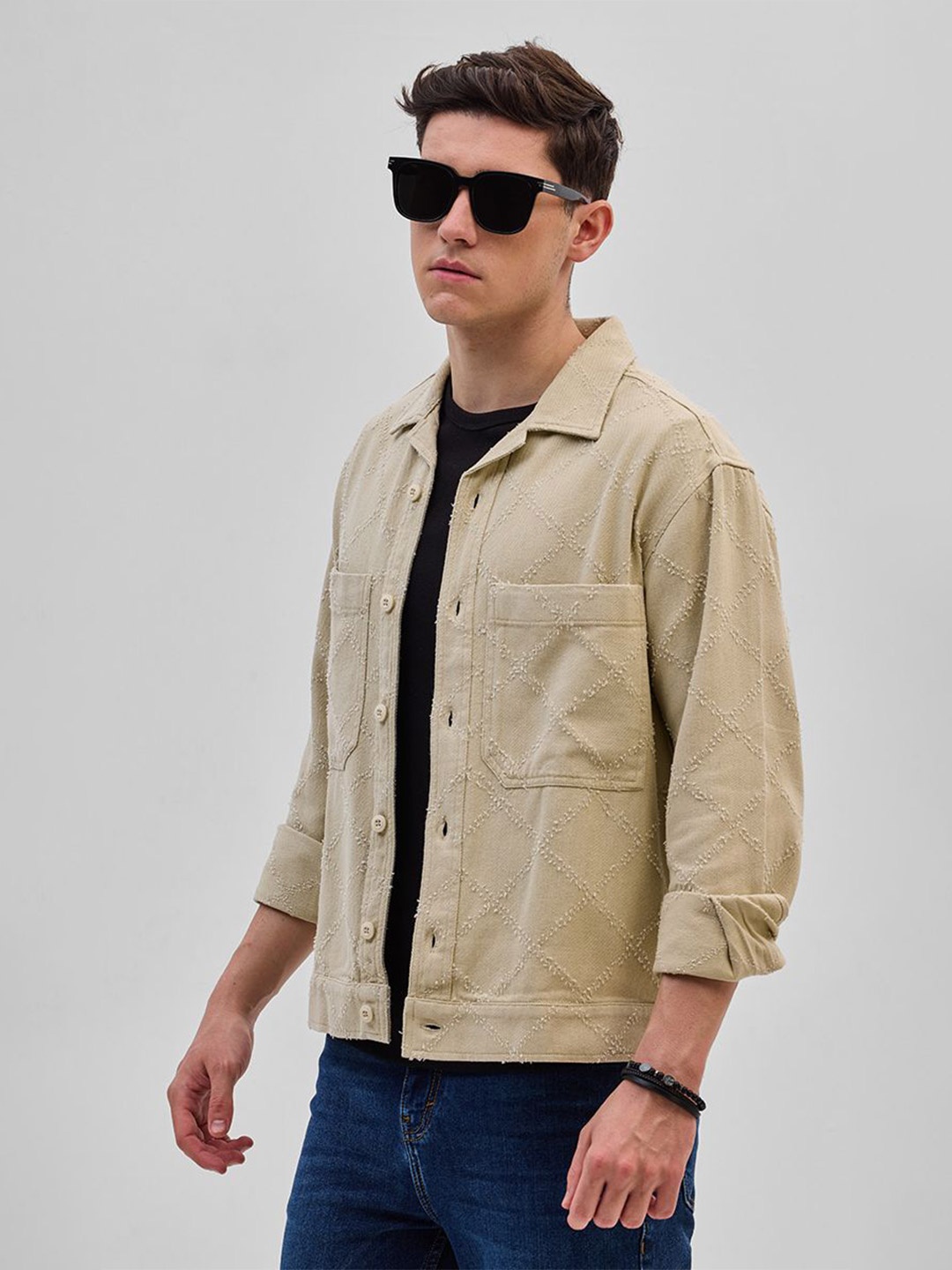 

Snitch Men Self Design Jacket, Beige
