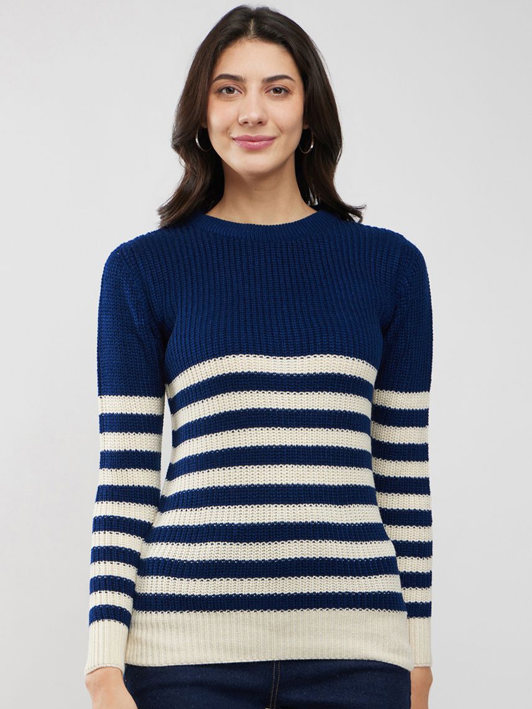 

FableStreet Women Striped Pullover, Navy blue