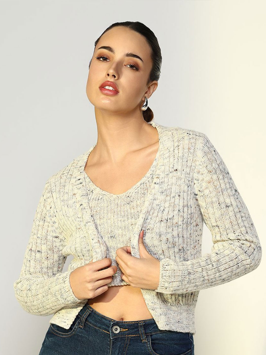 

SHOWOFF Women Self Design Crop Top, Grey