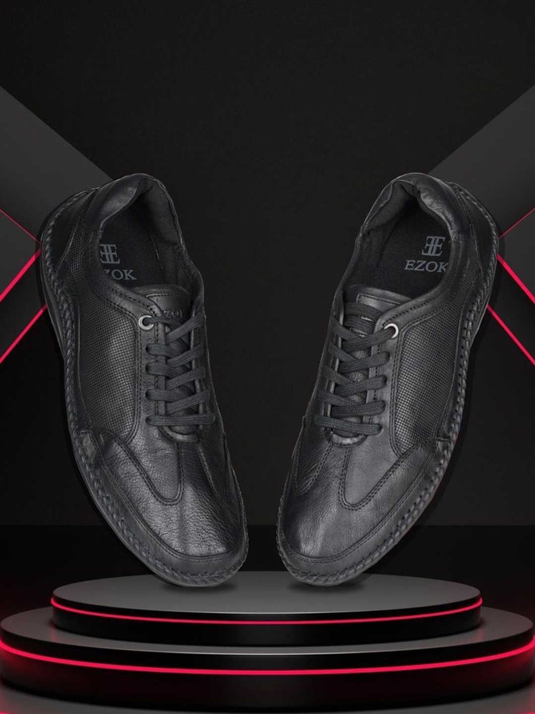 

EZOK Men Leather Lace-Ups Sneakers, Black