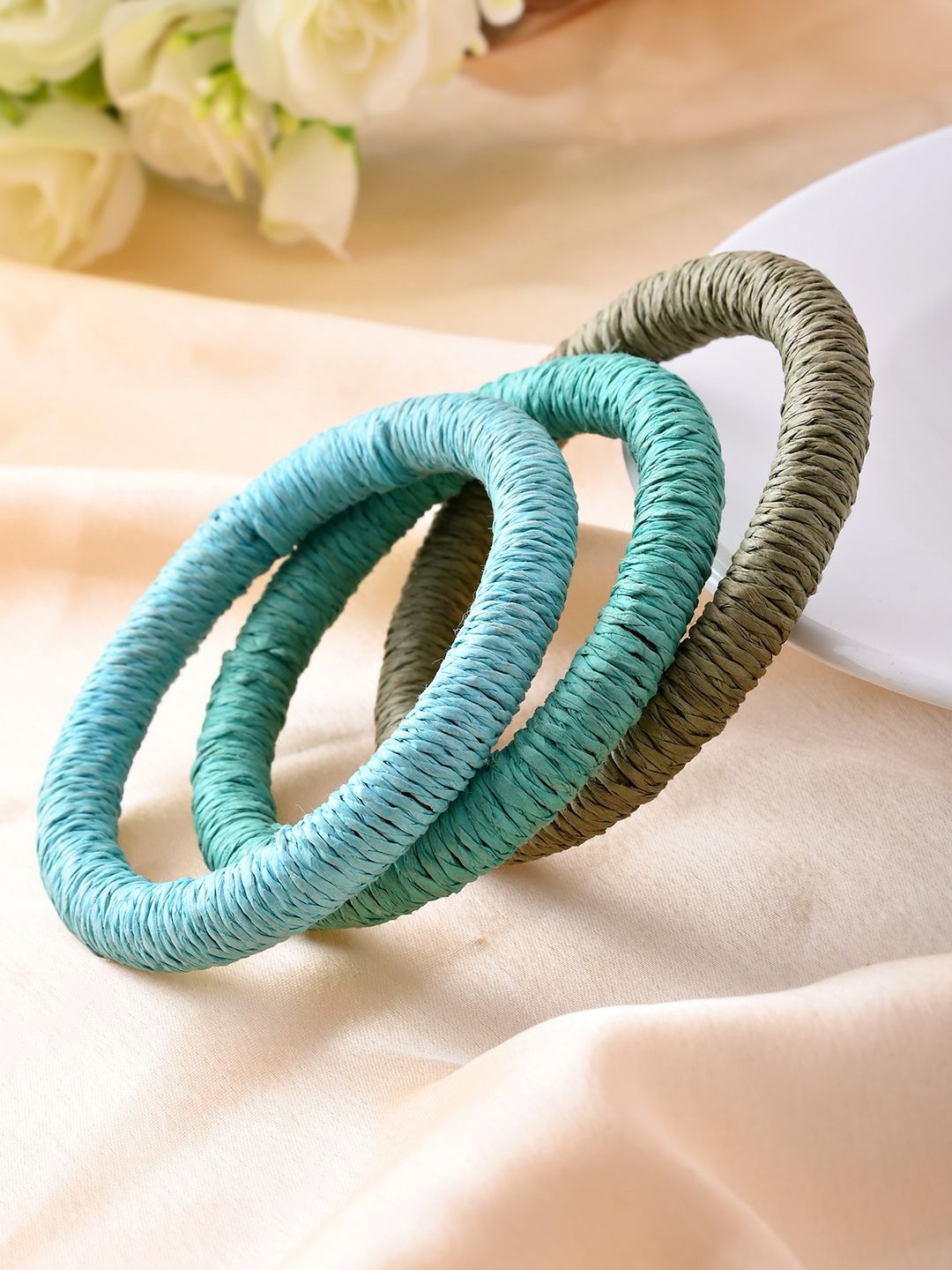 

RICHEERA Set Of 3 Beaded Ring Bracelets, Green