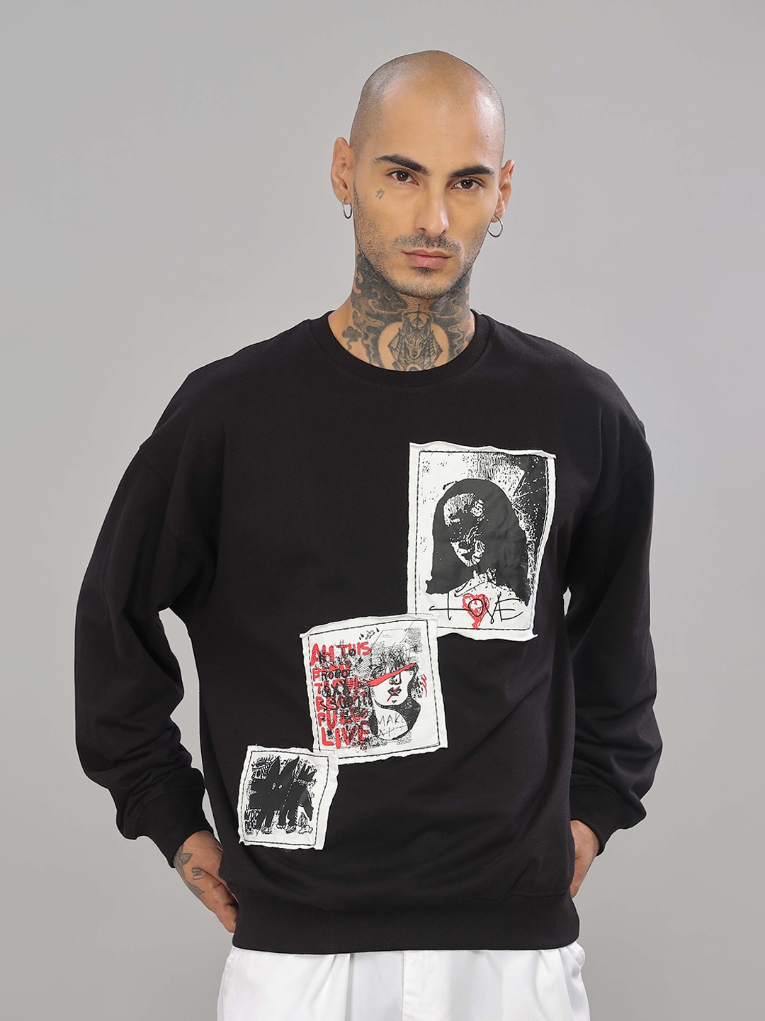 

TOMHIDDLE Men Printed Cotton Long Sleeves Sweatshirt, Black