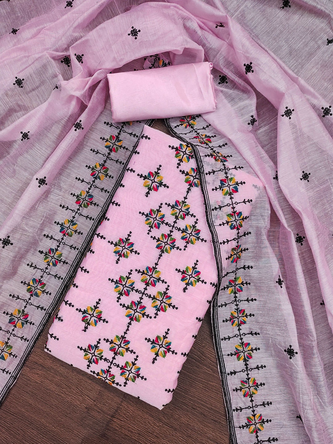 

Maroosh Geometric Embroidered Unstitched Dress Material, Pink