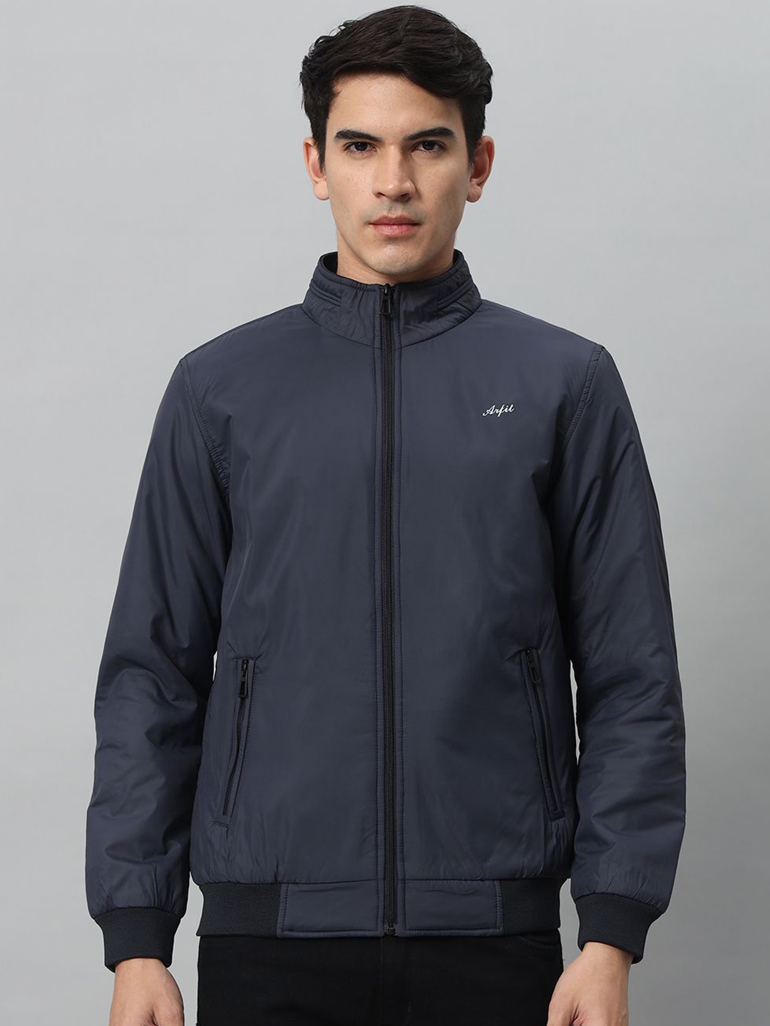 

AR-FIT Mock Collar Water Resistant Sporty Jacket, Navy blue