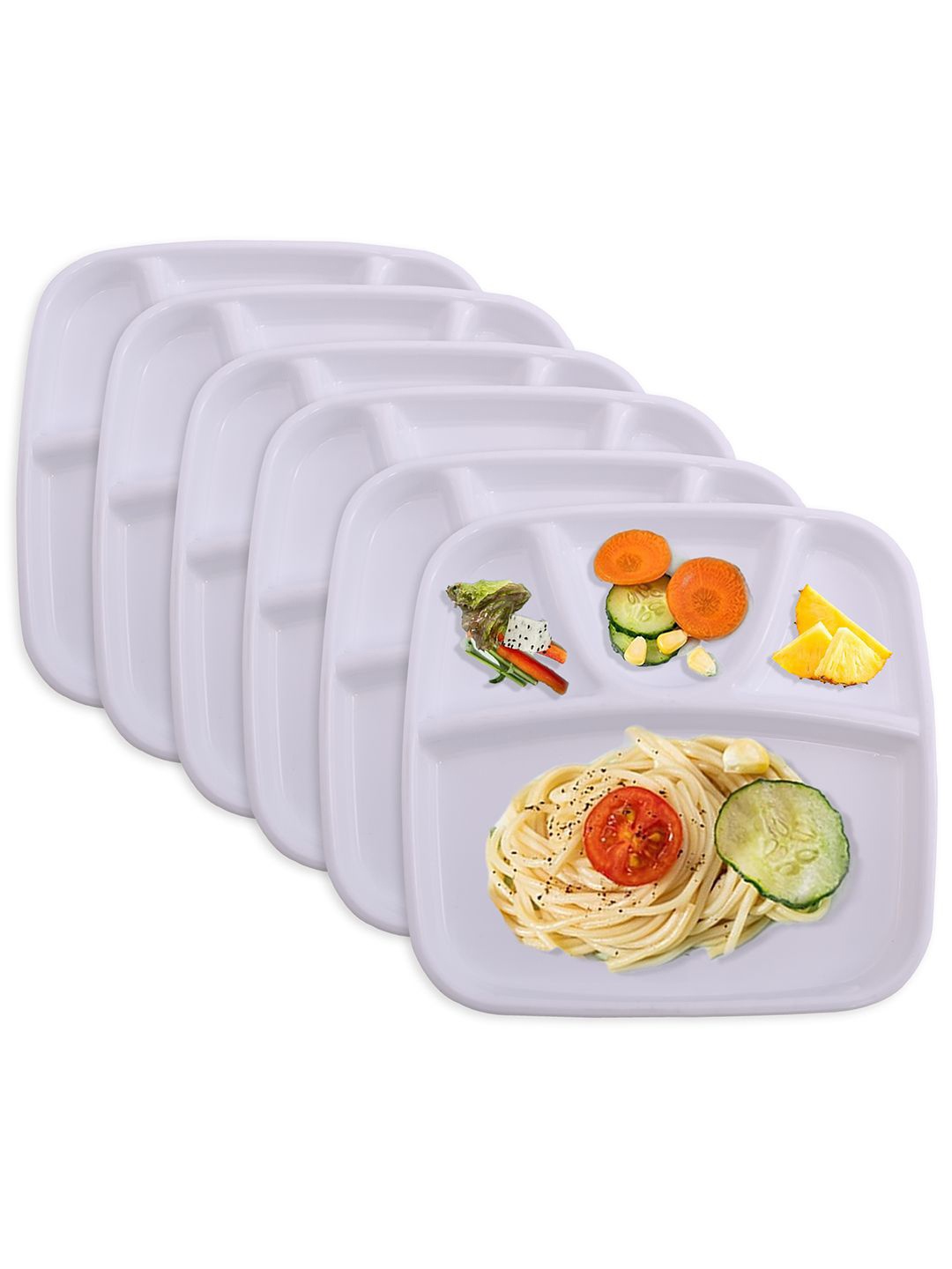 

Kuber Industries White 6 Pieces 4 Sections Microwave Safe Plates