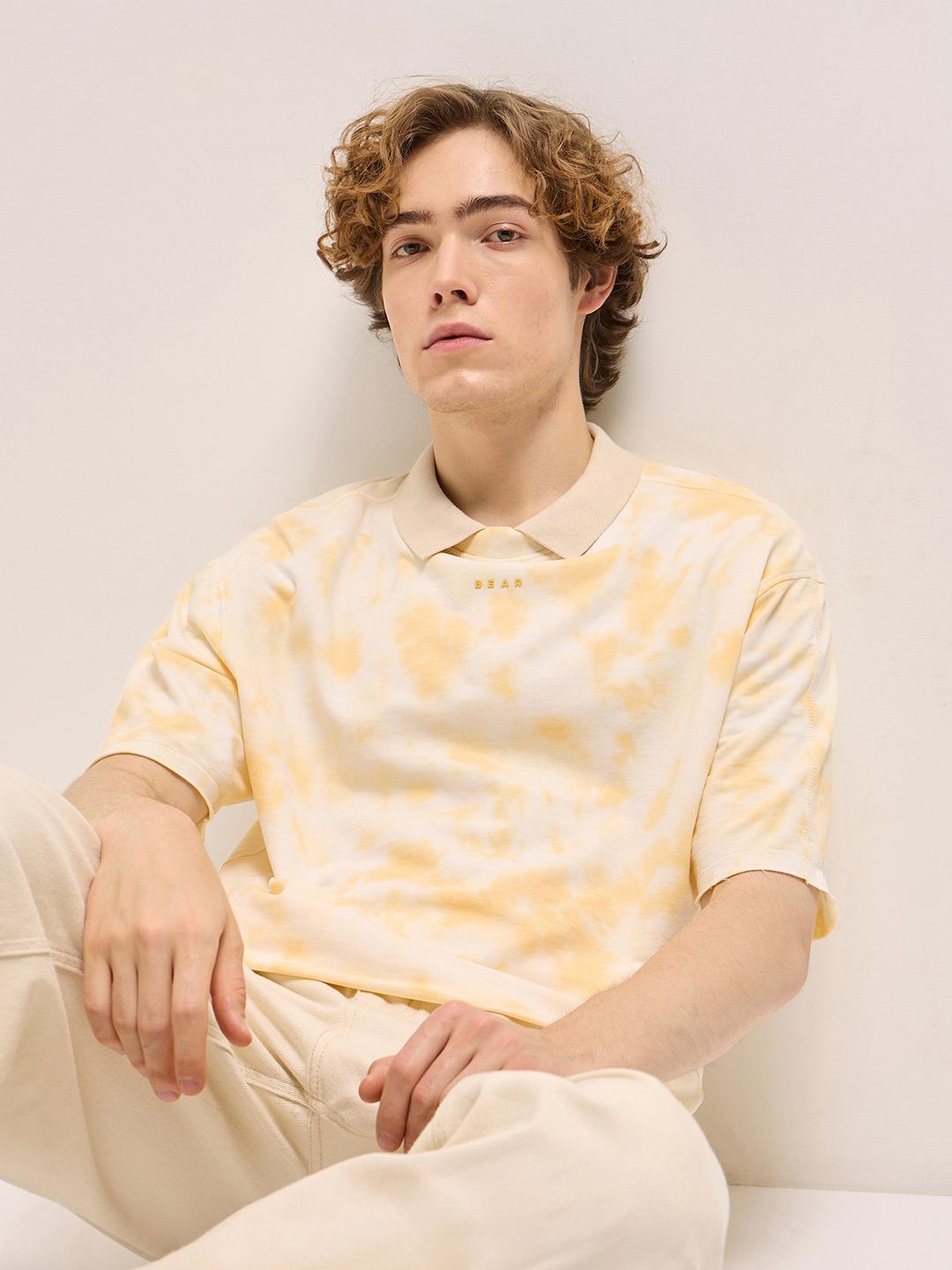 

THE BEAR HOUSE Men Tie and Dye Oversized T-shirt, Yellow