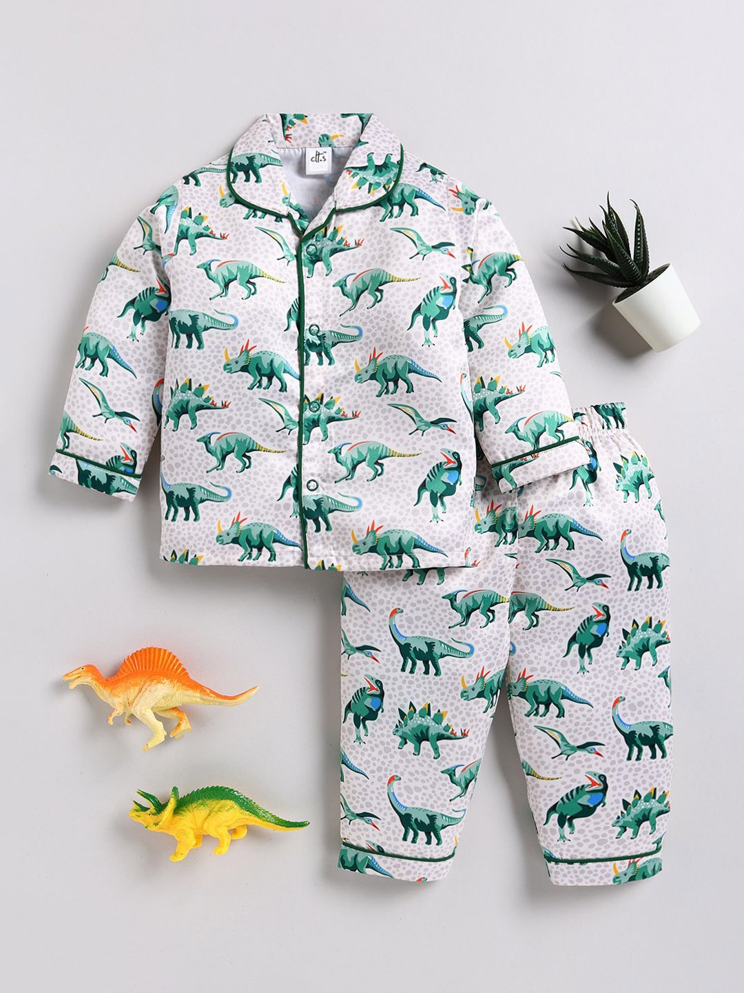 

Clt.s Kids Satin Conversational Printed Night suit, Green