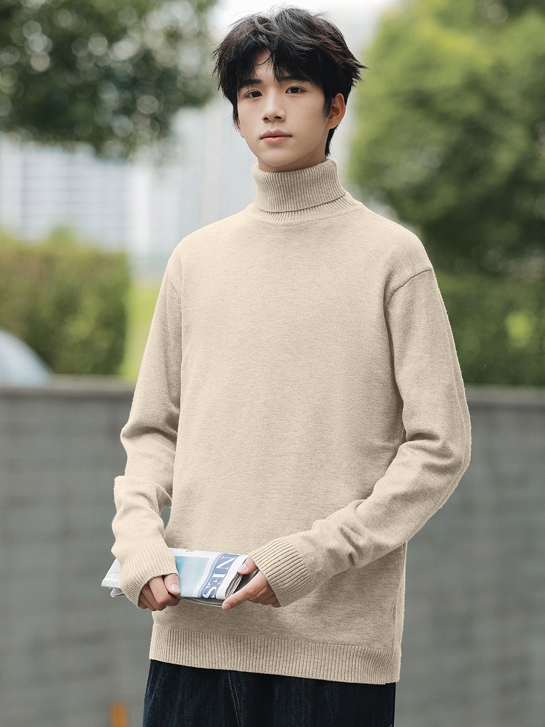 

StyleCast x Revolte Men Longline Pullover Sweater, Beige