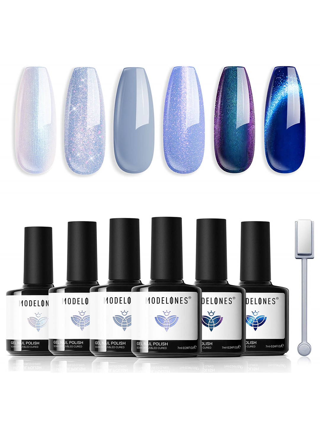 

Modelones Set Of 6 UV & LED Curved Gel Nail Polish 7 ml Each-2334-2341-2314-1777-2409-2402, Blue