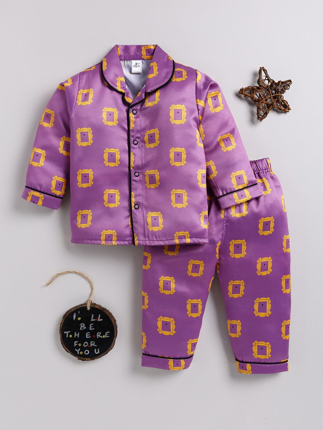 

Clt.s Kids Graphic Printed Satin Night suit, Purple